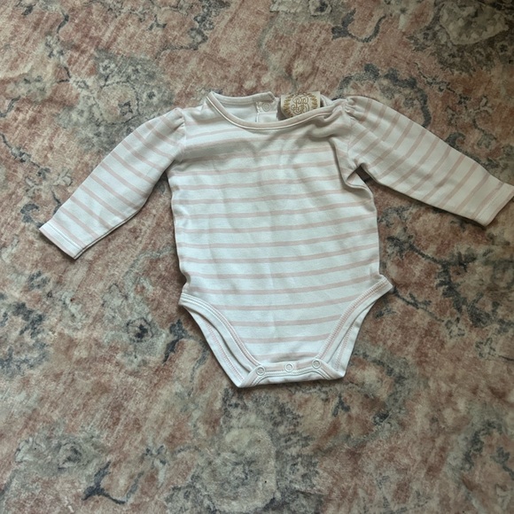 The Beaufort Bonnet Co. Striped Pink and White Baby Long Sleeve Onesie - Picture 1 of 4